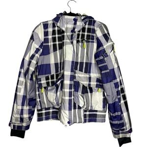 OP Tech Ride Purple & White Plaid Snow Ski Jacket, Size M